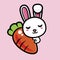 Cute rabbit animal cartoon character hugging a big carrot while sleeping