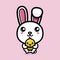 Cute rabbit animal cartoon character hugging a chicks