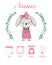 Cute rabbit. Baby birth print. Baby data template at birth.