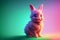 Cute rabbit in bright colors. Fluffy charming bunny on colored background. Generative AI.