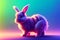 Cute rabbit in bright colors. Fluffy charming bunny on colored background. Generative AI.