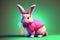 Cute rabbit in bright colors. Fluffy charming bunny on colored background. Generative AI.