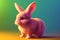 Cute rabbit in bright colors. Fluffy charming bunny on colored background. Generative AI.