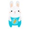 Cute rabbit. Bunny in jumpsuit. White hare. Cartoon kawaii animal character. Vector illustration for kids and babies fashion