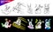 Cute rabbit cartoon coloring book expression happy, funny bunny set bundle hand drawn activity skateboard, sing animal, pet