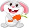 Cute rabbit cartoon holds carrot