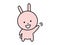 A cute rabbit character smiles and waves his hand