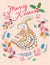 Cute rabbit Christmas card with lettering inscription. Vector illustration