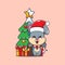 Cute rabbit with christmast lamp. Cute christmas cartoon character illustration.