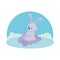 Cute rabbit in cloud easter season character