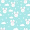 Cute Rabbit, clouds and stars, cartoon face characters, baby animals seamless pattern background texture vector illustration