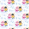 Cute rabbit couple cartoon seamless pattern design