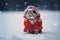 Cute rabbit dressed santa claus in snow. Generate Ai
