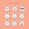 Cute rabbit emoji, smile icons set