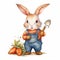 Cute Rabbit Enjoying a Fresh Carrot on a Clean White Background. Perfect for Children\\\'s Books and Illustrations.