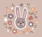 Cute rabbit with flowers and leaves