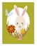 Cute rabbit with flowers, postcard illustration with cut paper effect.