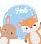 Cute rabbit and fox cartoon animals hello background design