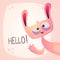 Cute rabbit - funny hello illustration.