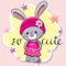 Cute rabbit girl on a pink background