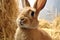 Cute rabbit on hay background, closeup,  Animal husbandry
