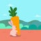 Cute rabbit hold big carrot cartoon with nature scene vector illustration.Character design of rabbit