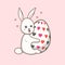 Cute rabbit hugging easter egg with pink background