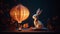 Cute rabbit illuminated by multi colored lanterns in autumn celebration generated by AI