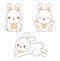 Cute rabbit. Kawaii Bunny. White hare sitting and jumping. Cartoon animal character for kids, toddlers and babies fashion