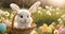 Cute rabbit on the lawn spring sunny decorated greeting garden friend beautiful small decorative fluffy