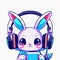 Cute rabbit listening music with headphone