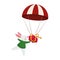 Cute rabbit with parachute with gift box icon