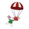 Cute rabbit with parachute with gift box icon