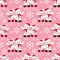 Cute rabbit and polar bear with Santa hat and snowflakes seamless pattern.