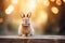 Cute rabbit sit on the wood, light bokeh form nature background, Generated AI