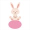 Cute rabbit sitting on Easter egg. Vector illustration lovely stylized bunny isolated on white. Easter simbol