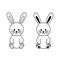 Cute rabbit sitting. Vector illustration lovely stylized bunny in outline style isolated on white. Easter simbol