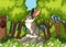 A cute rabbit sitting among vibrant forest