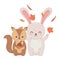 Cute rabbit and squirel with acorn leaves hello autumn