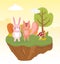 Cute rabbit and squirrel tree foliage nature landscape