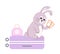 Cute rabbit traveler sitting on luggage semi flat color vector character