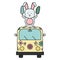 Cute rabbit in van hippie boho style