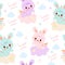 Cute rabbit vector bunny seamless pattern cartoon horn magic sleeping time for sweet dream: Series Kawaii animal character design