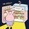 Cute rabbit wear sleep clothing open refrigerator at night.Food and beverage in carrot