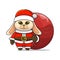 cute rabbit wearing santa costume and carrying santa bundle bag, animal mascot in christmas costume