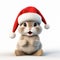 Cute Rabbit In White Santa Hat - 3d Illustration By Keith Carter