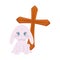 cute rabbit with wooden catholic cross