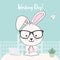 Cute rabbit working on the table animal cartoon illustration