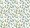 Cute rabbits, birds, branches christmas tree. Seamless pattern. Watercolor