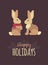 Cute rabbits Christmas greeting card. Happy holidays
